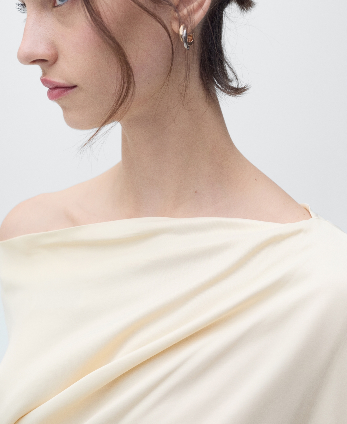 Mango Draped Asymmetrical Midi-dress Ecru In Ecru