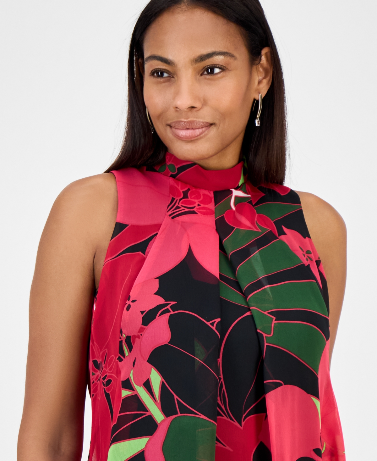 Robbie Bee Petite Printed Bow-back Trapeze Dress