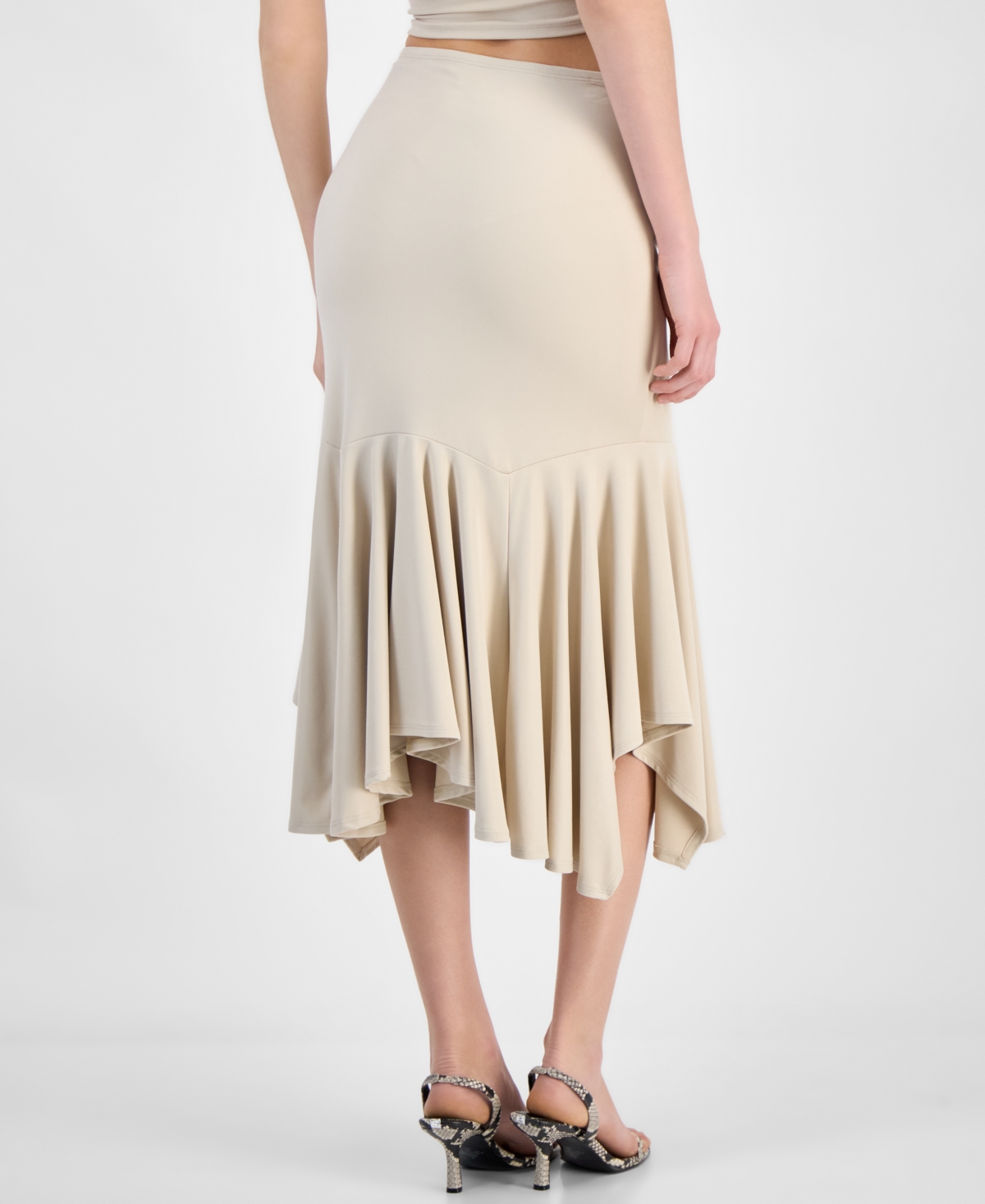 GUESS WOMEN'S KENZIE PULL-ON FLOUNCE MIDI SKIRT 