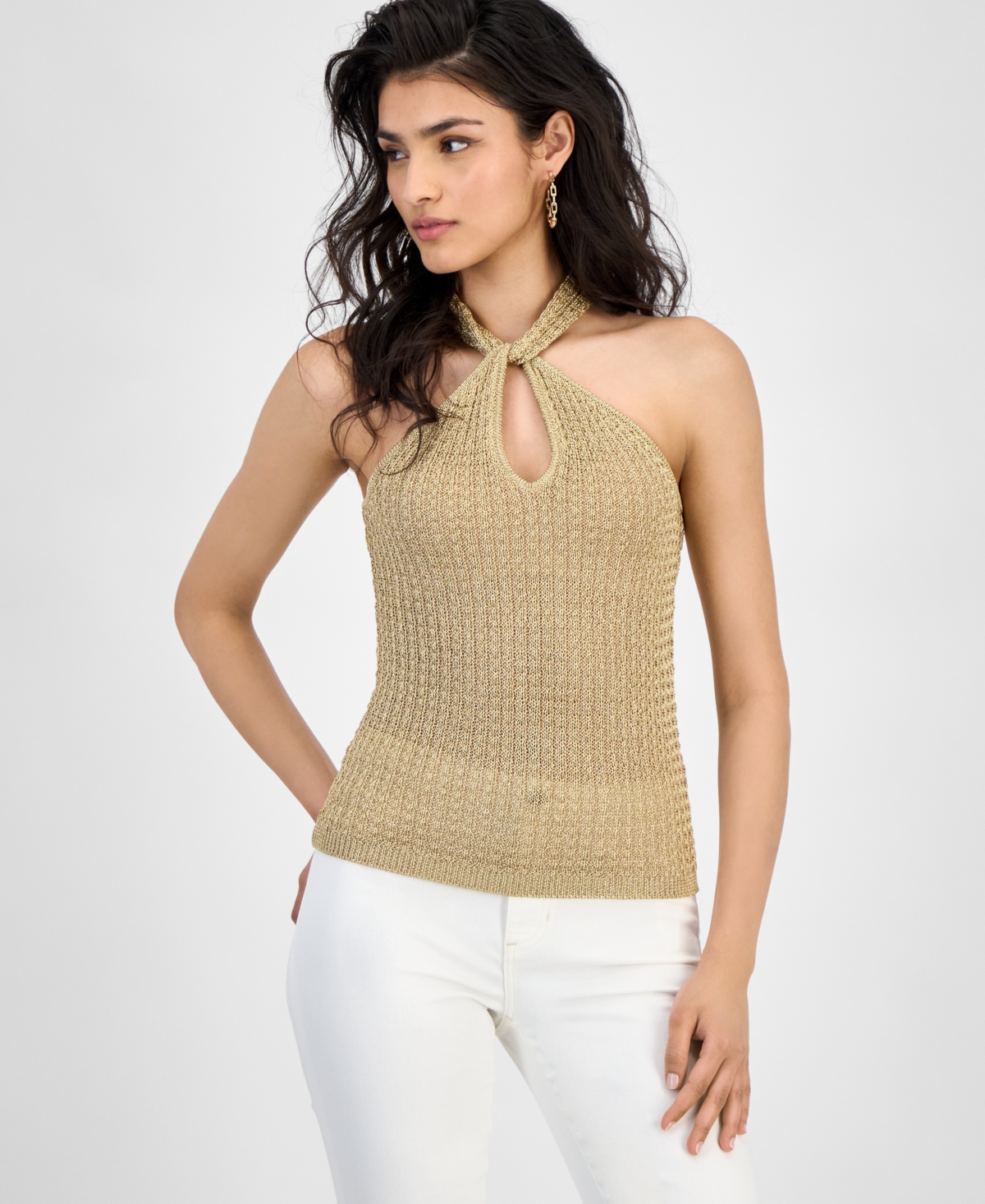 GUESS WOMEN'S ELLA KEYHOLE TWISTED-HALTER SWEATER TOP 