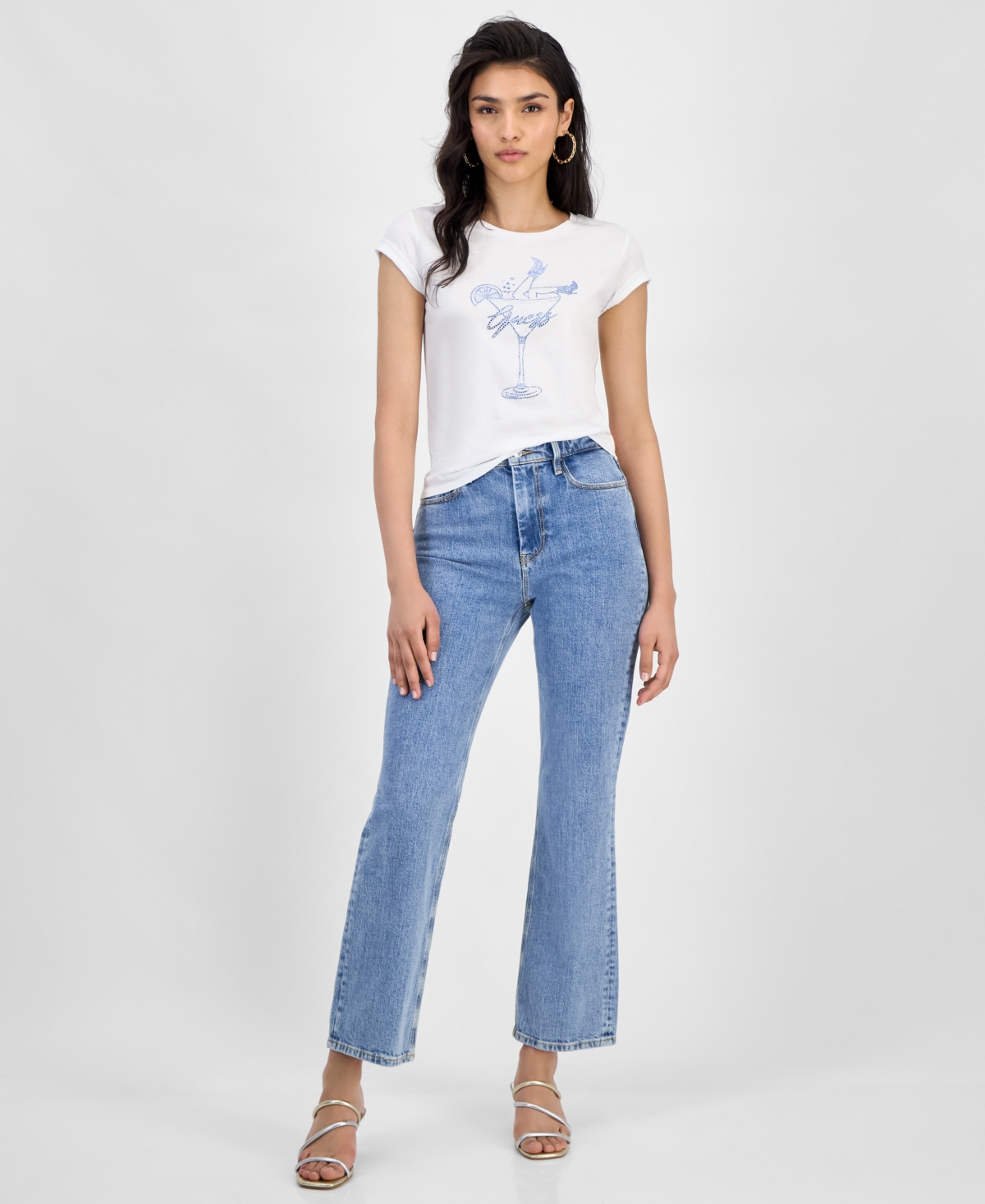 Guess Tini Boots Bling Graphic T-shirt In White