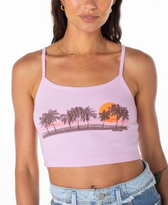 Juniors' Palm Stripe Graphic Cropped Tank Top