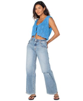 Juniors' Beach Bound Cotton Crochet Tie-Front Vest