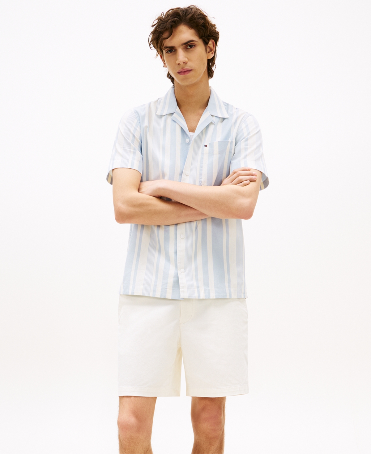 Tommy Hilfiger Men's Relaxed-fit Stripe Camp Shirt In Neutral