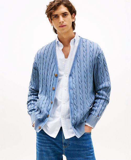 alfani Tommy Hilfiger Men's Classic Cable Knit Cardigan Men's Fashion & Accessories