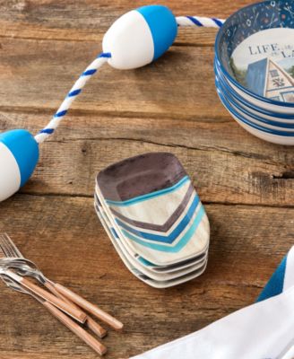 Wake At The Lake 3-D Oar 4-Pc. Canape Plates, Service For 4