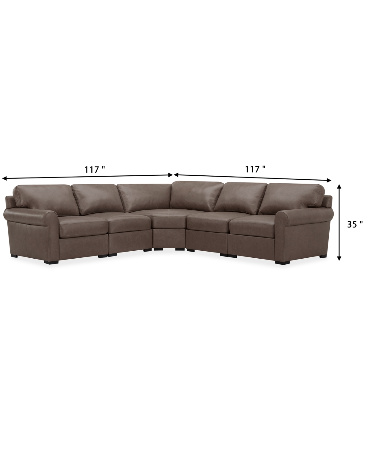 Macy's Radley Roll Arm 117" 4-pc. Leather Wedge Corner L Sectional, Exclusively At