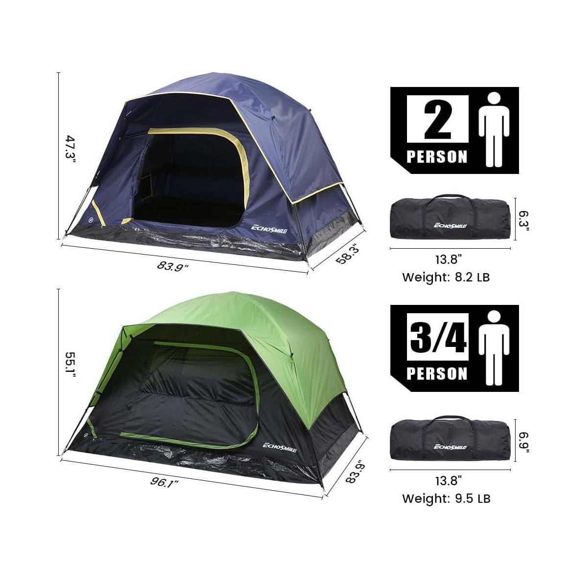 EchoSmile Camping Tent 2 Person, Waterproof Windproof Double Layer with Rainfly, Easy Setup for Backpacking, Hiking, Mountaineering, Outdoor