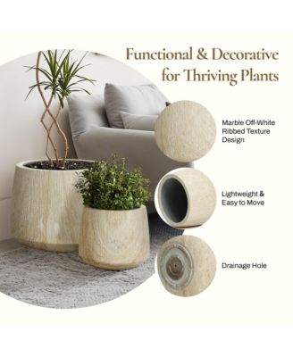 Indoor and Outdoor 2-Piece Marble Brown Ribbed Texture MgO Planter Set