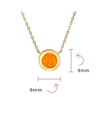 Classic Round 1CT Solitaire Bezel Set Blue White Fire Orange Created Opal Pendant Station Necklace Gold Plated.925 Sterling Silver
