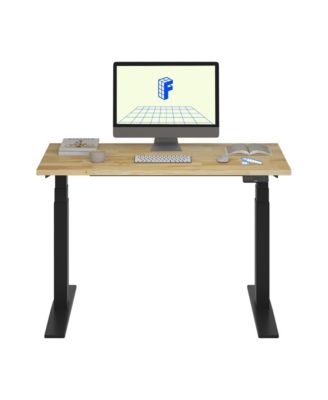 E7-COMMERCIAL 48  W Electric Adjustable Standing Desk, Rubber Wood Top, Black Base