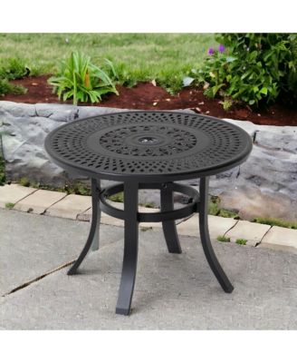 Rounded Metal Bistro Table with Umbrella Hole – Outdoor Dining Table for Patio