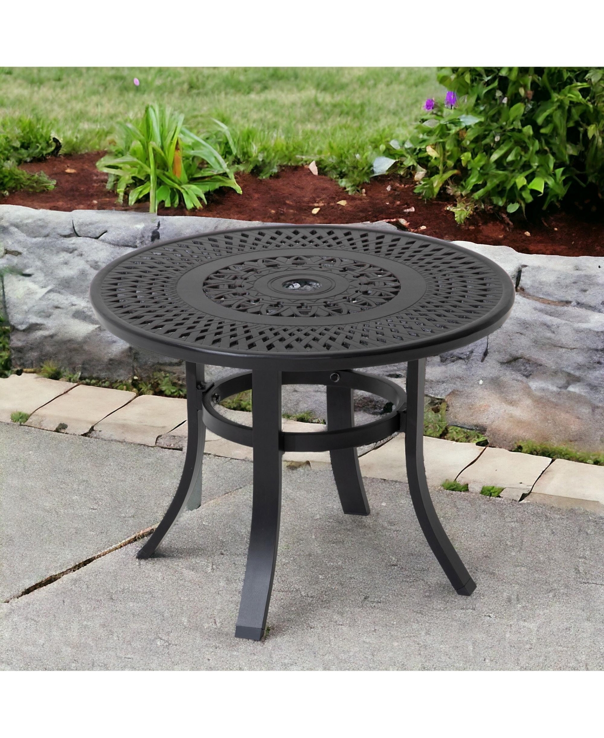 Rounded Metal Bistro Table with Umbrella Hole – Outdoor Dining Table for Patio