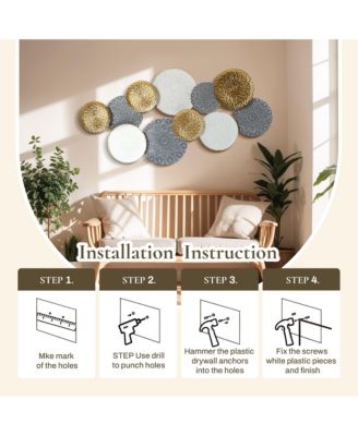 48-In Wide Connected Circles Metal Wall Decor Sculpture