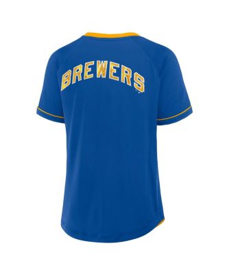 Women's Royal Milwaukee Brewers Cooperstown Collection League Diva Raglan V-Neck T-Shirt