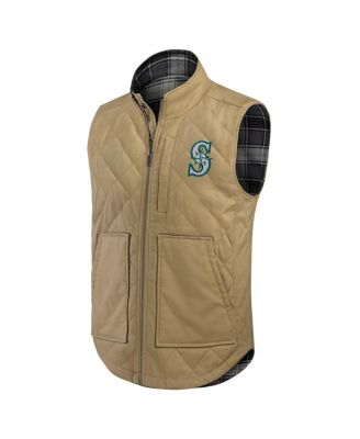 Darius Rucker Collection by Men's Tan/Charcoal Seattle Mariners Reversible Canvas Plaid Patch Full-Zip Vest