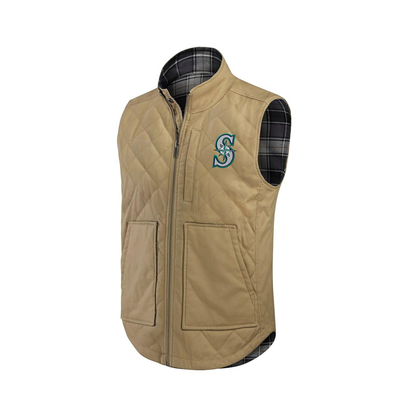 Мужской жилет Fanatics Darius Rucker Collection by Tan/Charcoal Seattle Mariners Reversible Canvas Plaid Patch Full-Zip Vest — фото 3