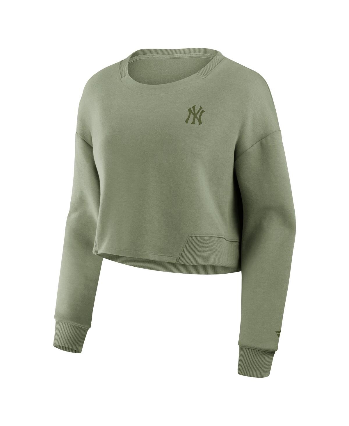 Fanatics Women's Olive New York Yankees Relax Studio Cropped Pullover Sweatshirt In Olive