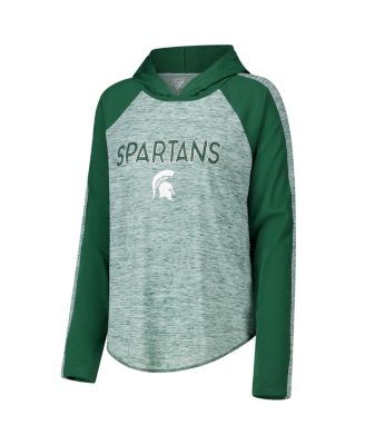 Women's Green Michigan State Spartans Underdog Bling Raglan Long Sleeve Hoodie T-Shirt