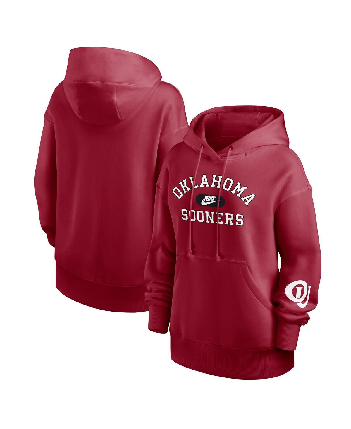 Nike Women's Crimson Oklahoma Sooners Oversized Legacy Phoenix Foundational Stack Pullover Hoodie In Crimson