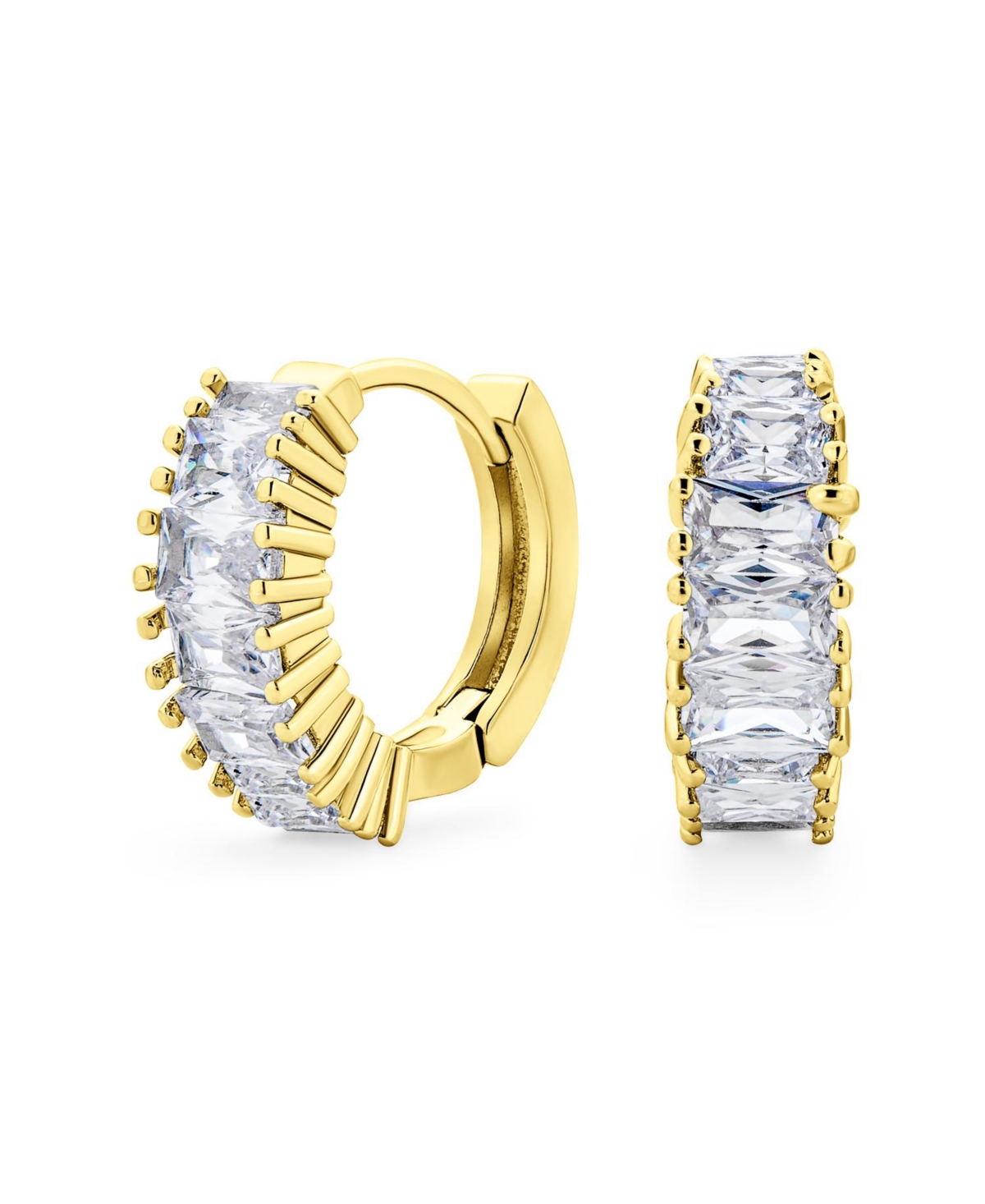 Bling Jewelry Cz Emerald Cut Milgrain Edge Cubic Zirconia Mini Hoop Huggie Earrings Yellow Gold Plated 0.5 Inch Diameter - Gold-tone