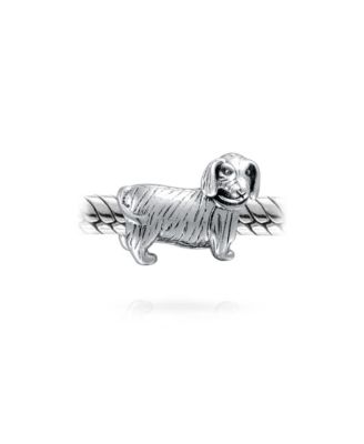 Pet Animal Lover Dachshund Hot Breed Dog Puppy Charm Bead Oxidized .925 Sterling