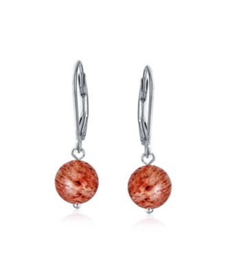 Simple Natural Stone 8MM Ball Drop Earrings Sterling Silver Leverback