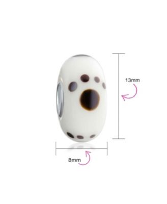 Dog Cat Puppy Kitten BFF Pet Murano Glass Paw Print Spacer Charm Bead .925 Sterling Core