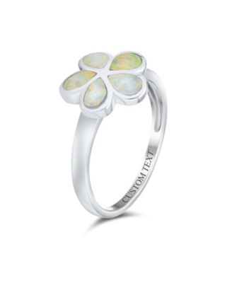 White Created Opal Hawaiian Plumeria Flower Ring .925 Sterling Silver