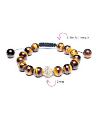 Brown Tiger Eye Pave Crystal Ball Beads Shamballa Inspired Bracelet Cord String Adjustable
