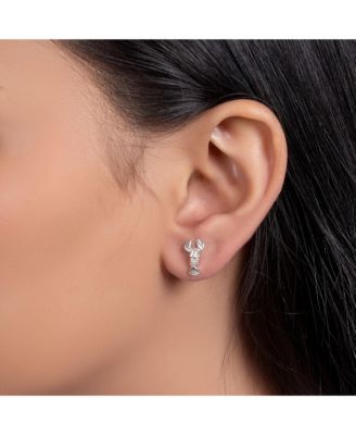 Petite Tiny Delicate Nautical Tropical Beach Vacation Lovers Be My Lobster Stud Earrings .925 Sterling Silver