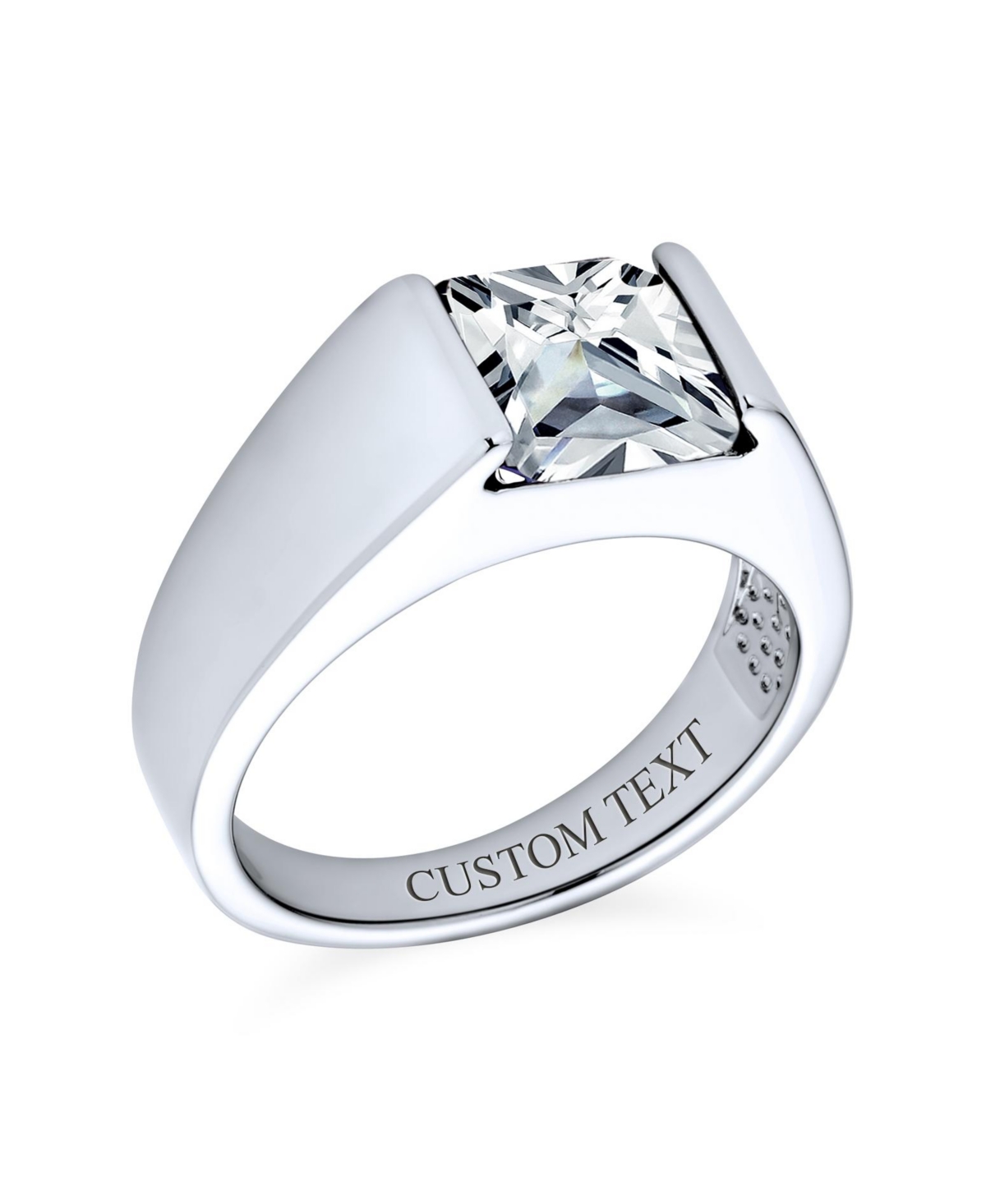 Bling Jewelry Traditional 3CT Blue Clear Cubic Zirconia Cz Square Solitaire Ring Pinky Silver Plated