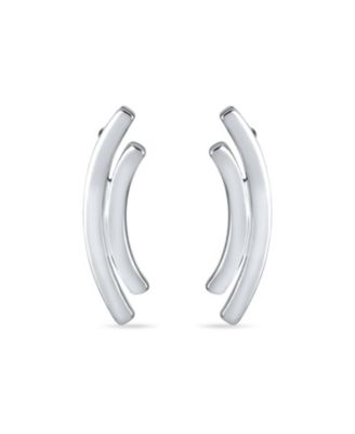 Minimalist Geometric Double Curved Bar Stud Earrings .925 Sterling Silver
