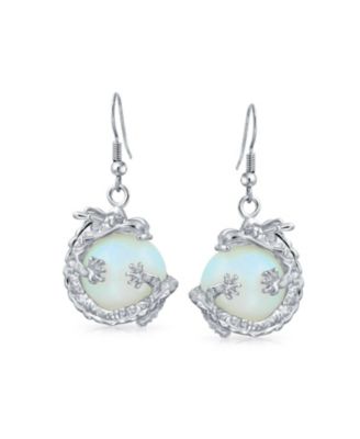 Dragon Design Dangle Earrings with Natural Stones and Opalite Ball