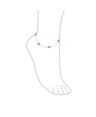 Summer Garden Butterfly Opal Charm Anklet Ankle Bracelet Sterling Silver 9-10 Inch