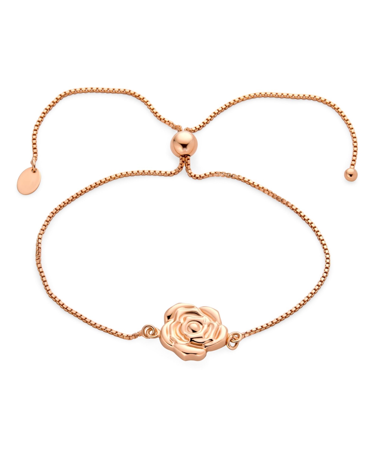 Bling Jewelry Delicate Garden Flower Open Rose Slide Bolo Style Bracelet Rose Gold Plated .925 Sterling Silver Adjustable