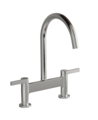 Modern Double Handle 2 Holes Deck Mount Bridge Kitchen Faucet With 360 Swivel Spout Sink Faucet In Brushed Nickel