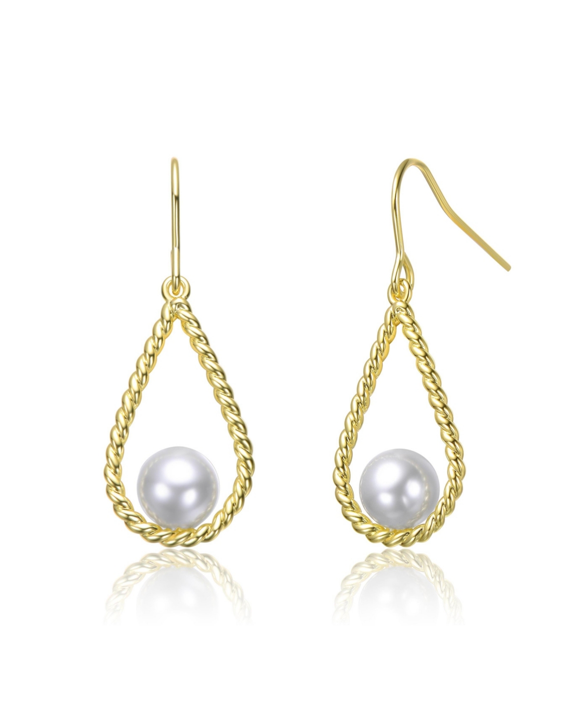14K Gold Plated with White Pearl Twisted Teardrop Dangle Earrings - Gold