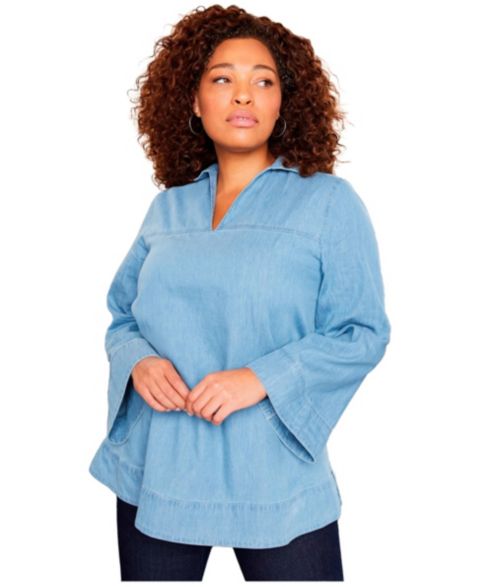 Женская блузка June & Vie Cotton Denim, цвет: Светлая варка