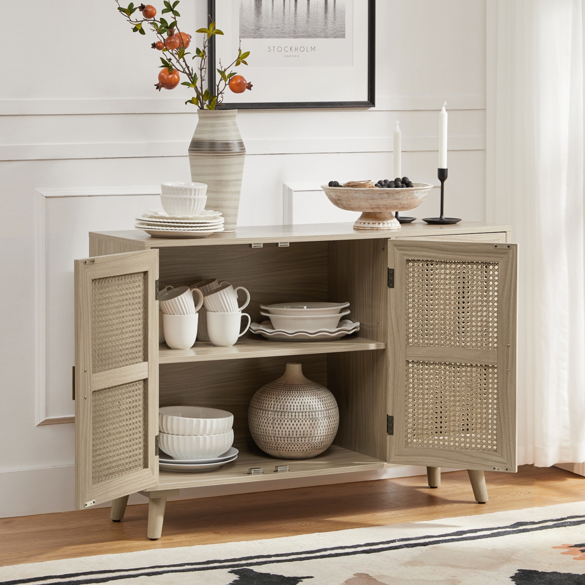 Mid-century Modern Pidcock Contemporary Door Accent Cabinet with Rattan