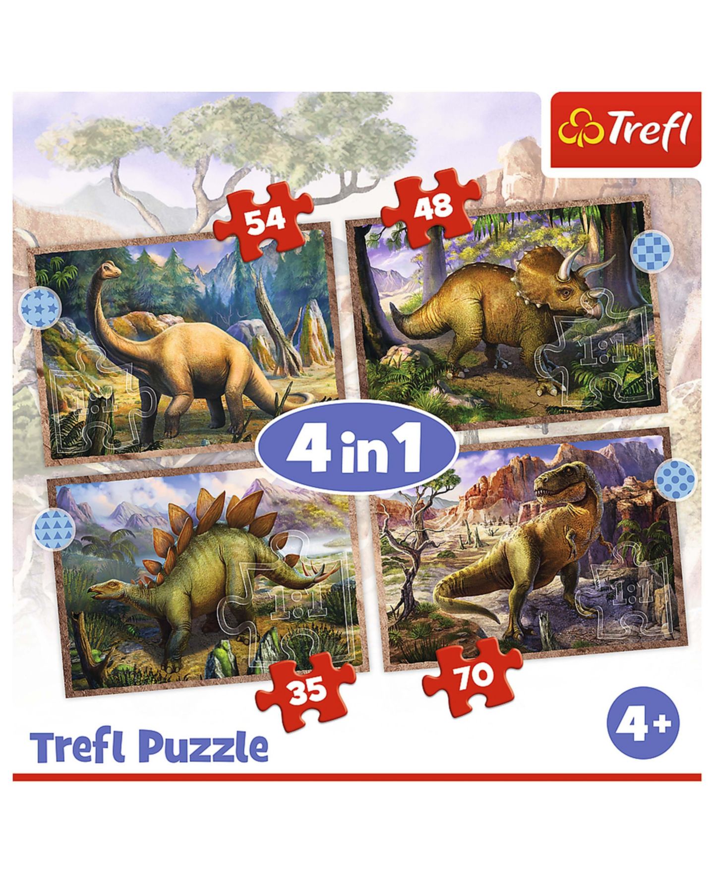 Детские игрушки Trefl Interesting Dinosaurs 4-Piece Set Puzzle, Ages 4+, цвет: Разноцветный — фото 1