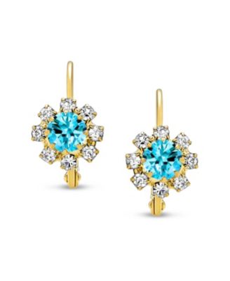 Floral Crystal Drop Pink Flower Earrings Gold Plated Lever Back