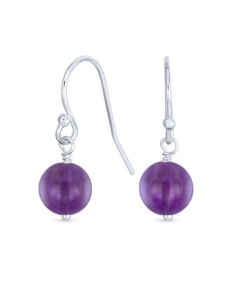 Simple Natural Stone 8MM Ball Drop Earrings Sterling Silver Fish Hook