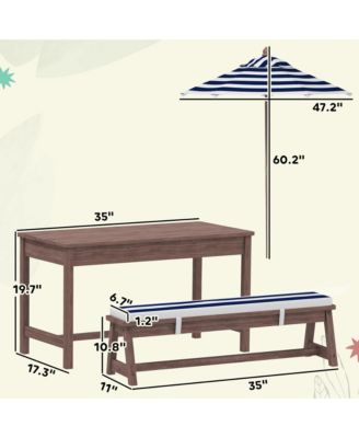 Kids Picnic Table, Wooden Table & Bench Set w Cushions, Umbrella,
