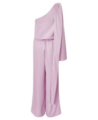 Women's One Sleeved Satin Jumpsuit With Scarf Detail