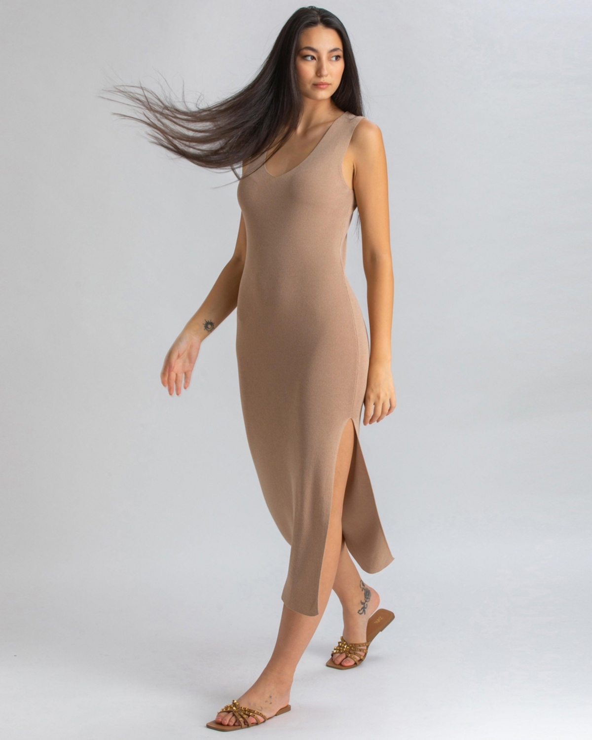 Women's Slim-Fit V-Neck Side Slit Dress Dalia - Moonlight rock