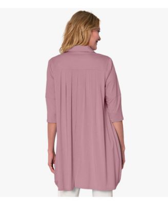 Women's 3/4 Sleeve Button-Front Cotton Poplin And Jersey Shirt Top Tiburon Tunic Icon