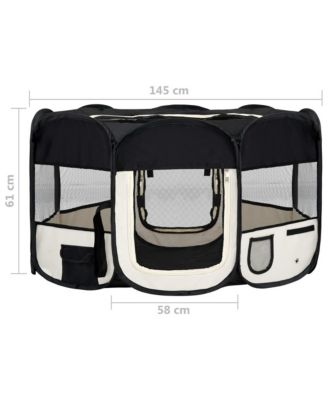 Foldable Dog Playpen with Carrying Bag Black 57.1"x57.1"x24"