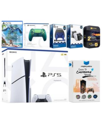 Playstation 5 Slim Disc with Horizon Forbidden West, Extra Gray Camo Controller, Gamer Kit, Charge Dock and MightySkins Decal Voucher + 2 Year CP