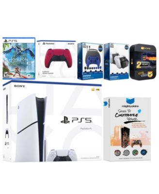 Playstation 5 Slim Disc with Horizon Forbidden West, Extra Gray Camo Controller, Gamer Kit, Charge Dock and MightySkins Decal Voucher + 2 Year CP